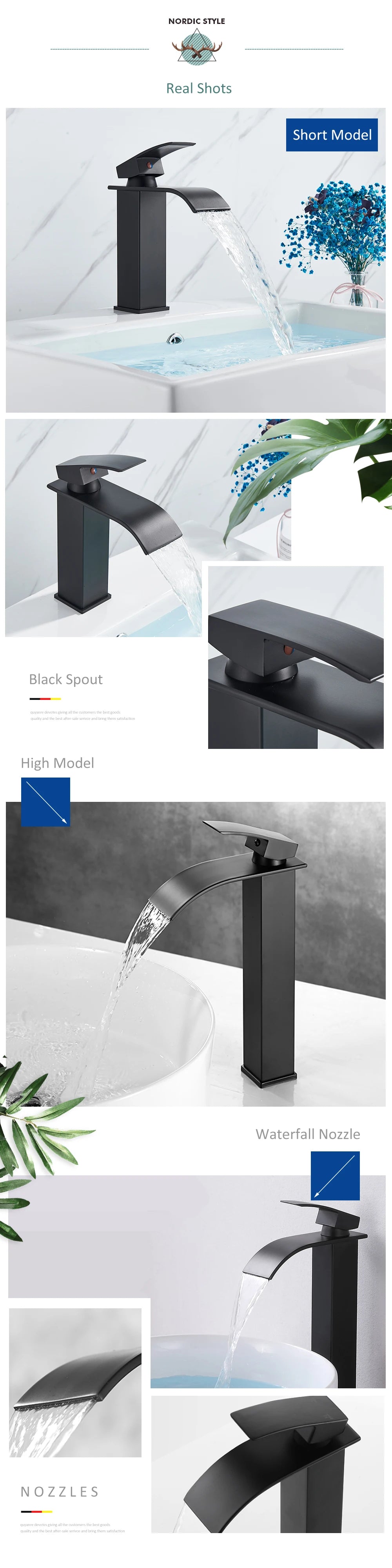 Quyanre Matte Black Waterfall Basin Faucet Single Handle Mixer Hot Cold Water Basin Crane Tap For Bathroom Wash Basin Mixer Tap