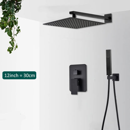 Black Concealed Shower System Rain Waterfall Bathroom Embedded Shower Faucet Set with Tub Spout