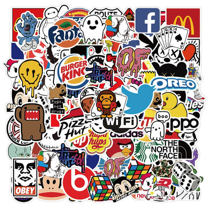 10/30/50/101pcs Cool Brand Logo Stickers Decal Skateboard Phone Car Guitar Luggage Wall DIY Waterproof Graffiti Sticker Kids Toy