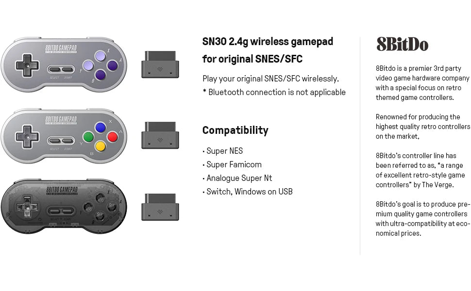 8BitDo SN30 2.4G Wireless Gamepad for Original SNES/SFC