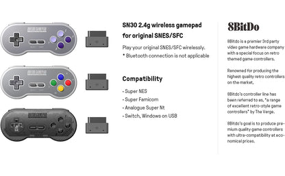 8BitDo SN30 2.4G Wireless Gamepad for Original SNES/SFC