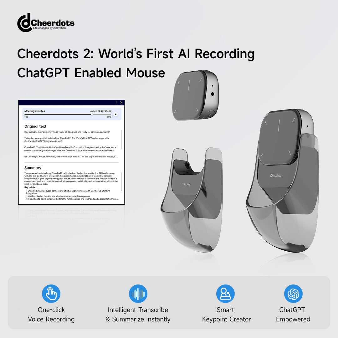 Cheerdots 2 Detachable Air Mouse Wireless Touchpad Wireless Pocket AI Recording Controll ChatGpt Office All-in-one Enabled Mouse