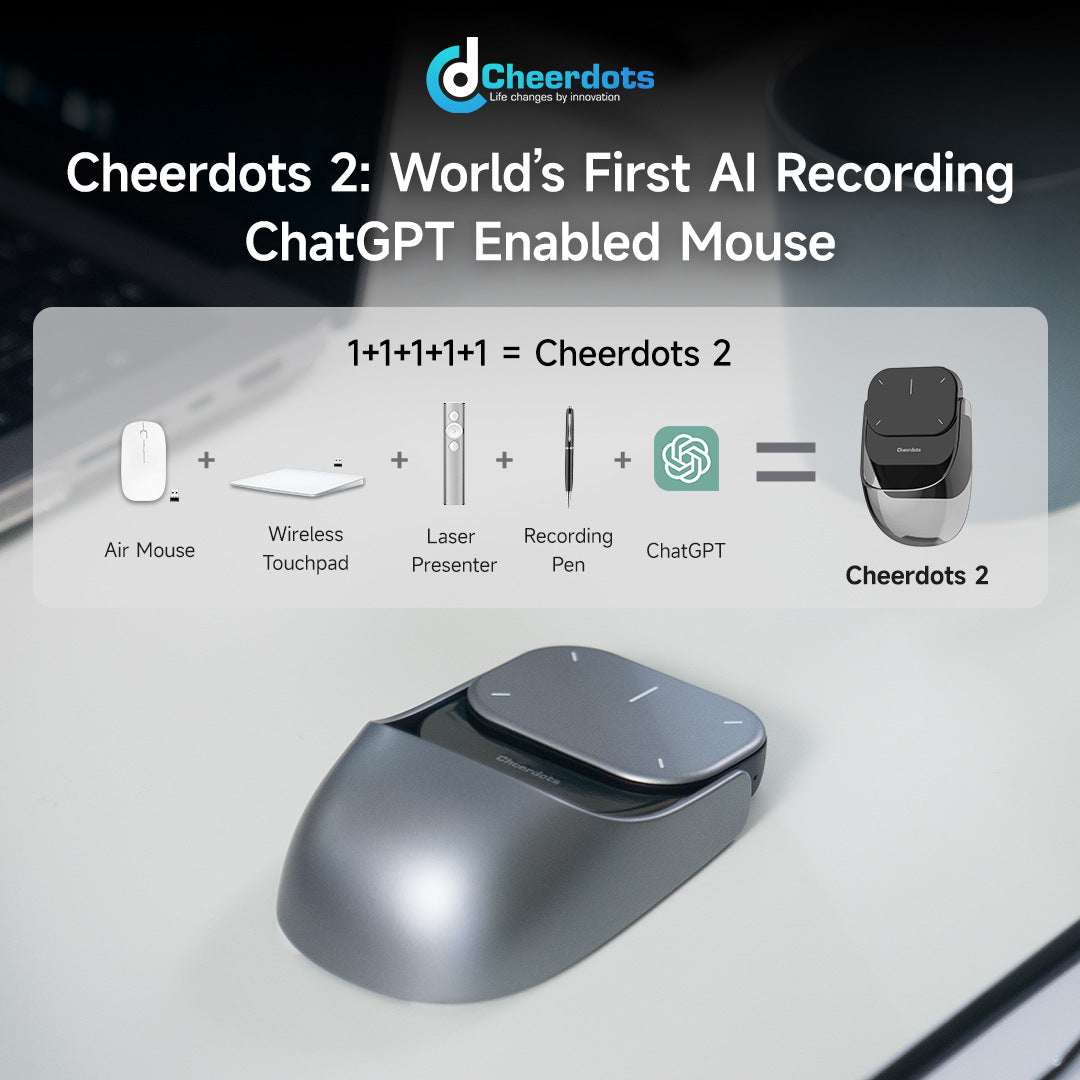Cheerdots 2 Detachable Air Mouse Wireless Touchpad Wireless Pocket AI Recording Controll ChatGpt Office All-in-one Enabled Mouse
