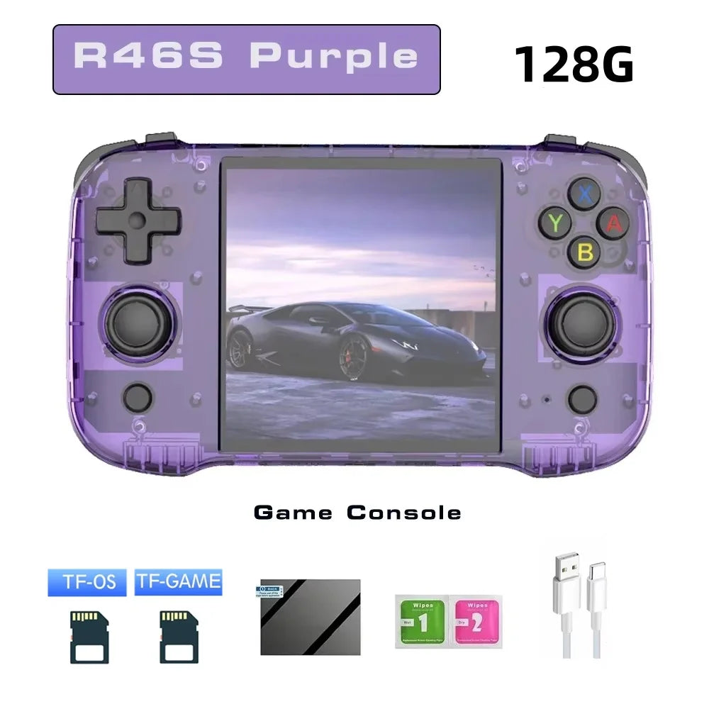 R46S Retro Handheld Game Console Linux System 128G 4.0inch IPS Screen Two-player Online Game 64GB Console Retro Game R36S