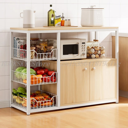 Kitchen Storage Cabinet Shelf Floor-standing Multi-layer Fruit And Vegetable Rack Microwave Storage Closet Organizer For Kitchen