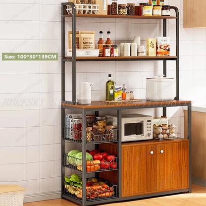Kitchen Storage Cabinet Shelf Floor-standing Multi-layer Fruit And Vegetable Rack Microwave Storage Closet Organizer For Kitchen