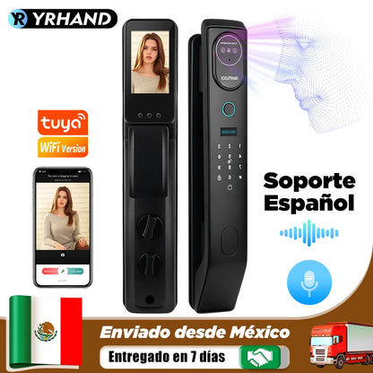 YRHAND V8 From Mexico cerradura inteligente Electrónica Tuya WiFi Waterpoof 3D face Unlock Intercom Smart Door Lock For home