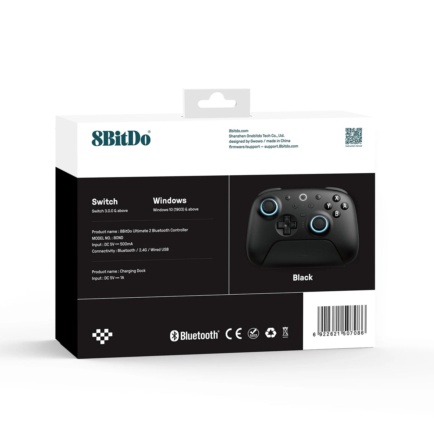 8BitDo Ultimate 2 Bluetooth Gamepad Game Controller with TMR Joysticks & Hall Effect Triggers for Nintendo Switch 2,PC,Windows