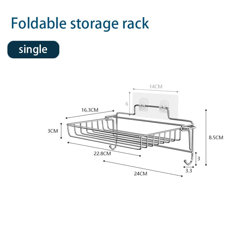 Bathroom Stainless Steel Storage Rack Multi-layer Kitchen Organizer Multi-function Folding Storage Shelf No Hole Punching