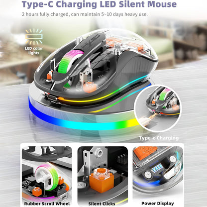New Fully Bluetooth Wireless Transparent Mouse Tri-mode Magnetic Suction Mute Rechargeable Led Lamp Intelligence Office Gift