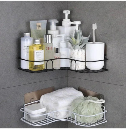 Corner StoraBathroom Organizer Shelf Wall Mounted Corner Storage Shelves Shampoo Holder Cosmetic Rack Iron Shower Drain Basket