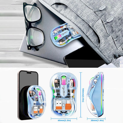 New Fully Bluetooth Wireless Transparent Mouse Tri-mode Magnetic Suction Mute Rechargeable Led Lamp Intelligence Office Gift