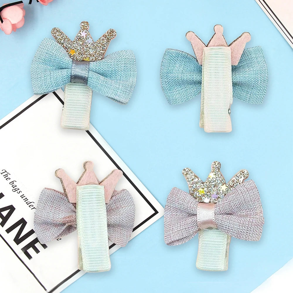 4 Pieces Sweet Hair Clips for Girls with Bow and Crown Cute Bangs for Side Kids Hair Accessories for Front