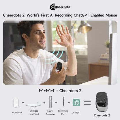 Cheerdots 2 Detachable Air Mouse Wireless Touchpad All-in-one Pocket AI Recording Enabled Mouse Wireless Controll ChatGpt Office