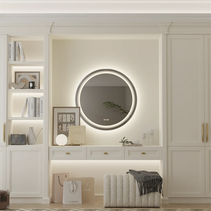 LUVODI Round Smart Mirror Bathroom Illuminate Waterproof Wash Basin Shower Vanity Mirror with Touch Screen