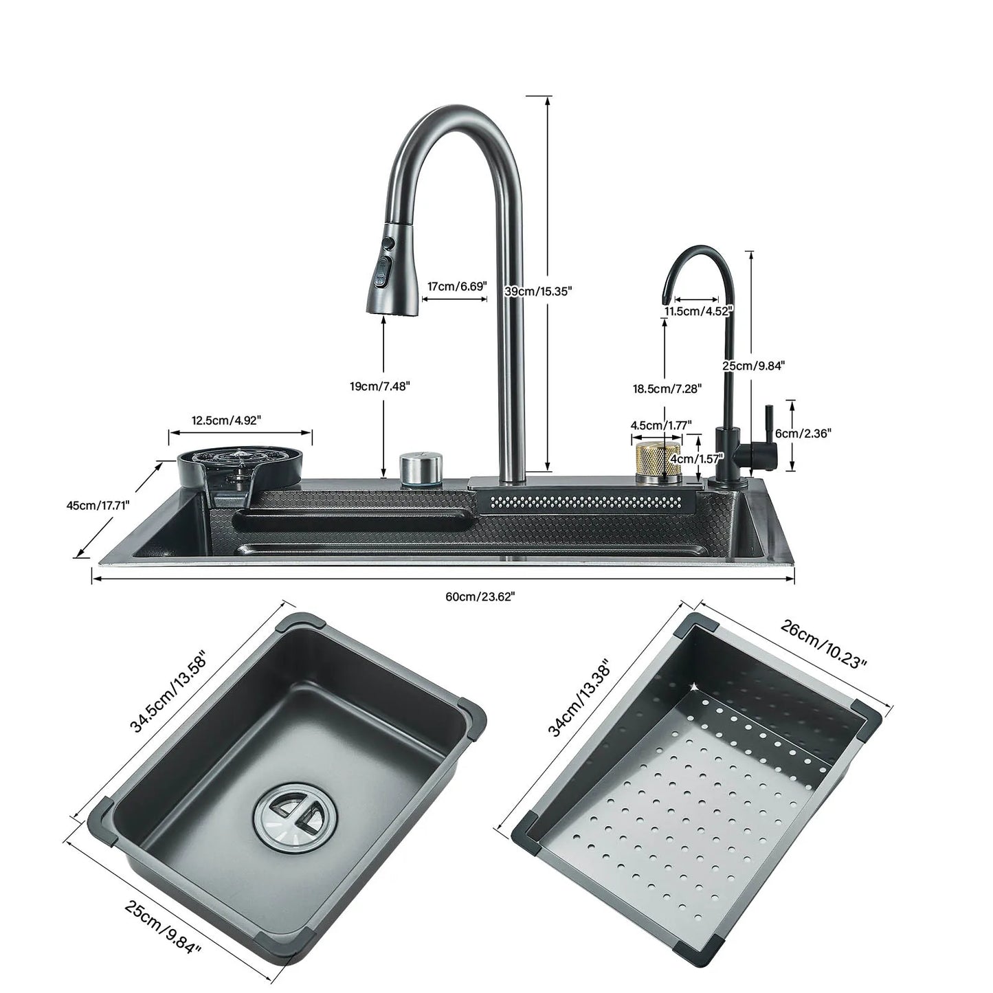 304 Stainless Steel Waterfall Kitchen Sink Sink Large Single basin With Large Single Slot Sink Above Counter With Cup Disher
