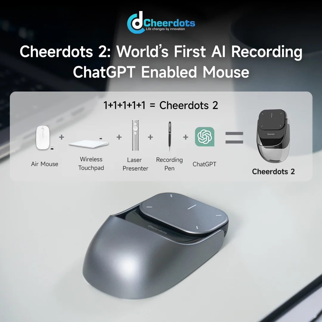 Cheerdots 2 Detachable Air Mouse Wireless Touchpad All-in-one Pocket AI Recording Enabled Mouse Wireless Controll ChatGpt Office