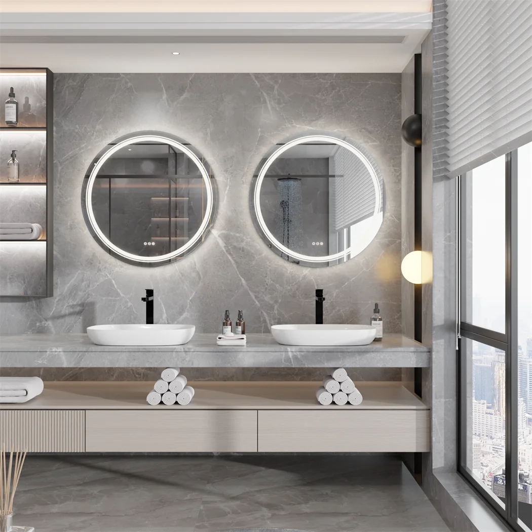 LUVODI Round Smart Mirror Bathroom Illuminate Waterproof Wash Basin Shower Vanity Mirror with Touch Screen