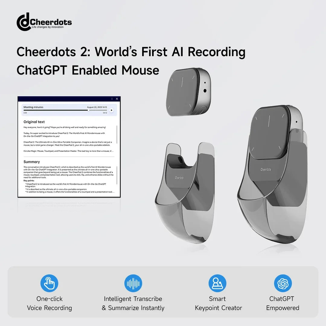Cheerdots 2 Detachable Air Mouse Wireless Touchpad Wireless Pocket AI Recording Controll ChatGpt Office All-in-one Enabled Mouse