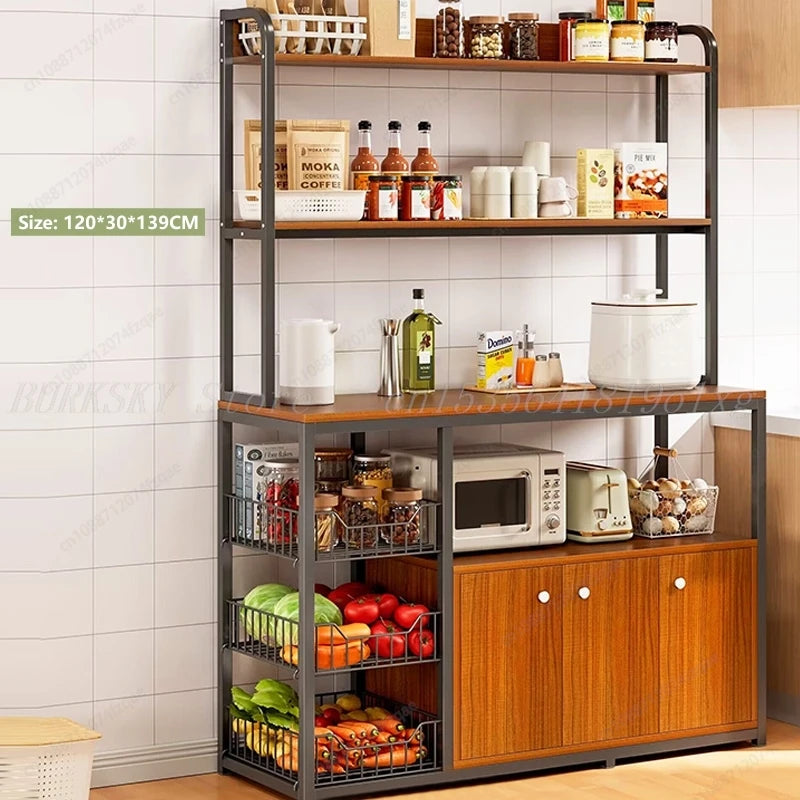 Kitchen Storage Cabinet Shelf Floor-standing Multi-layer Fruit And Vegetable Rack Microwave Storage Closet Organizer For Kitchen