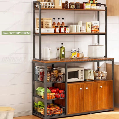 Kitchen Storage Cabinet Shelf Floor-standing Multi-layer Fruit And Vegetable Rack Microwave Storage Closet Organizer For Kitchen