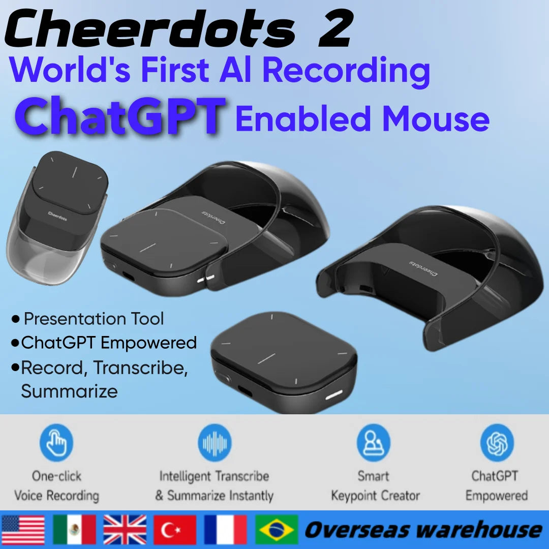 Cheerdots 2 Detachable Air Mouse Wireless Touchpad All-in-one Pocket AI Recording Enabled Mouse Wireless Controll ChatGpt Office