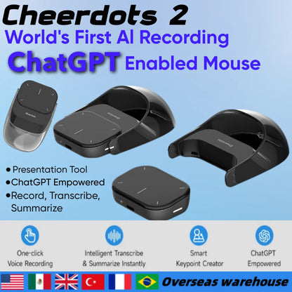 Cheerdots 2 Detachable Air Mouse Wireless Touchpad All-in-one Pocket AI Recording Enabled Mouse Wireless Controll ChatGpt Office
