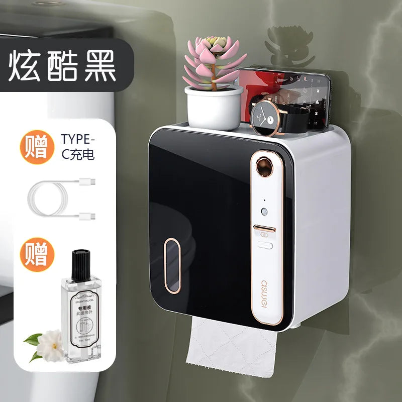 Intelligent aromatherapy toilet tissue box storage rack toilet paper toilet paper roll paper box without punching waterproof