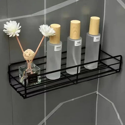 Corner StoraBathroom Organizer Shelf Wall Mounted Corner Storage Shelves Shampoo Holder Cosmetic Rack Iron Shower Drain Basket
