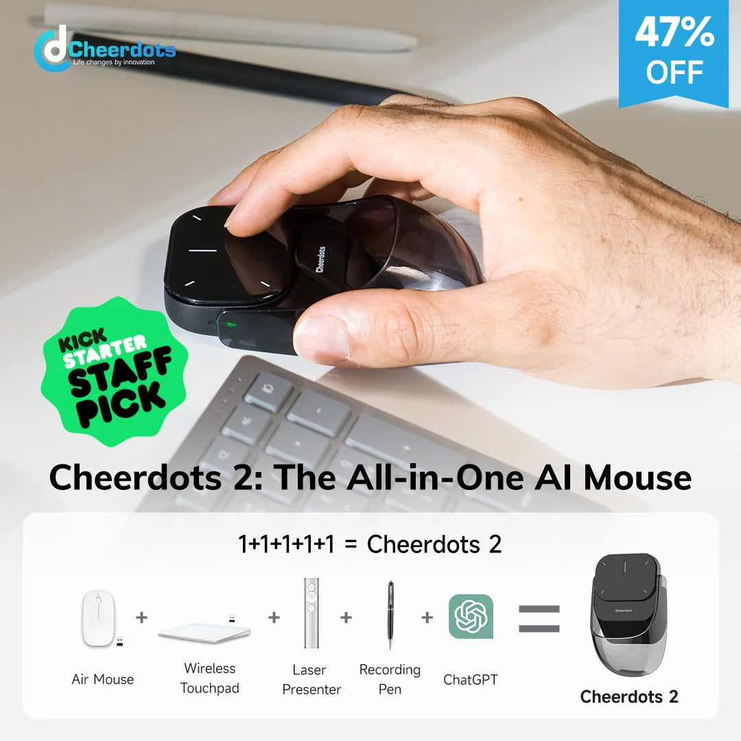 Cheerdots 2 Detachable Air Mouse Wireless Touchpad All-in-one Pocket AI Recording Enabled Mouse Wireless Controll ChatGpt Office