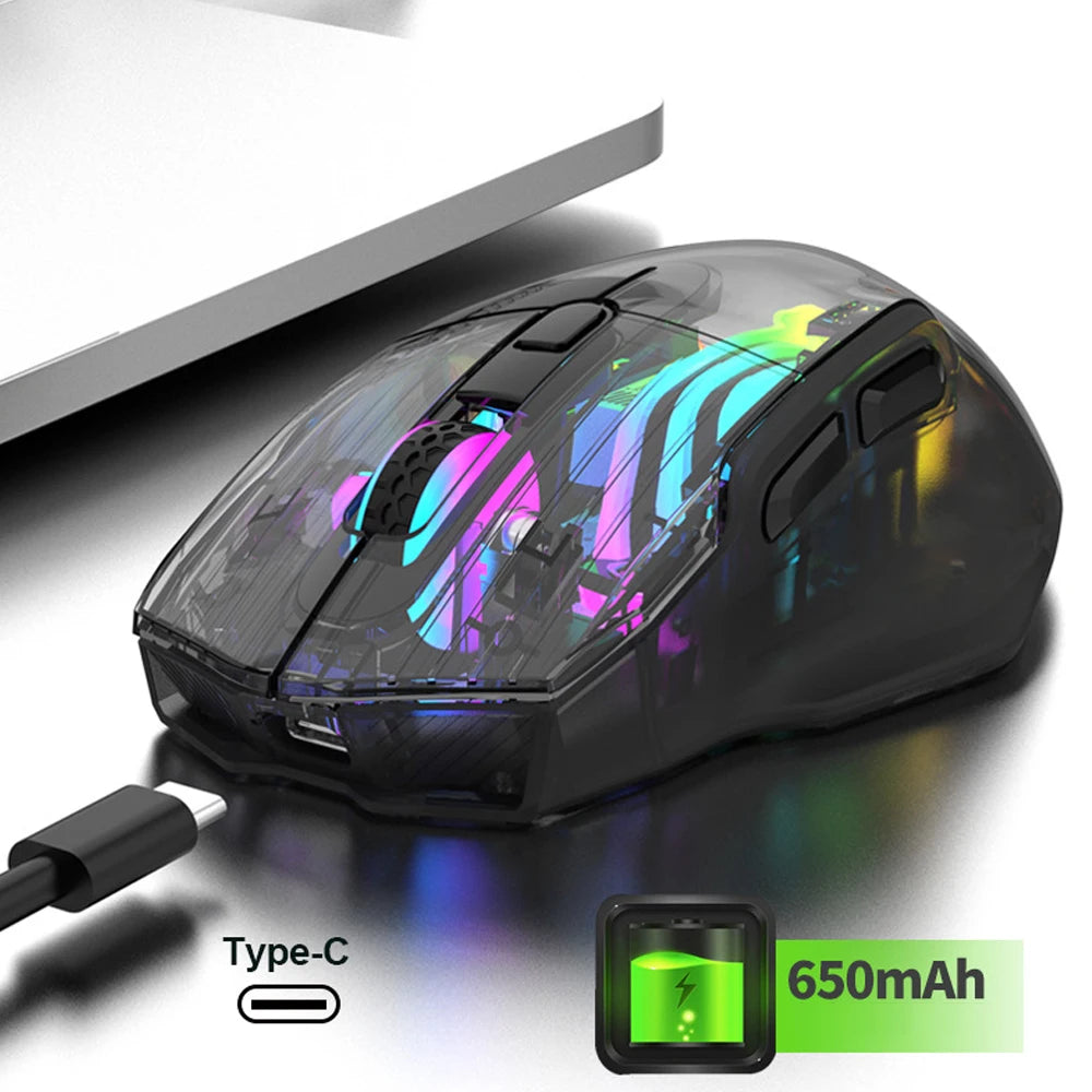 Wireless Transparent Gaming Mouse Bluetooth-compatible 5.0/2.4g/usb-c 3 Modes Electronic Competition Mice For Pc Laptop Desktop