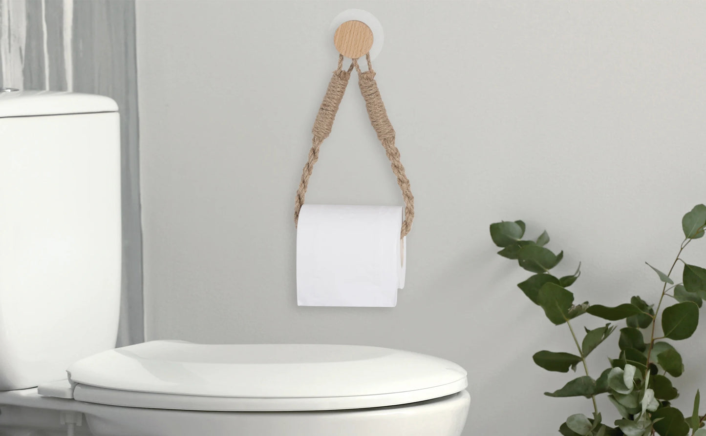 Nail-free Woven hemp rope Paper Towel Holders Rack Bathroom Towel Hook Toilet Paper Holder Towel Rack Beige Hemp Color