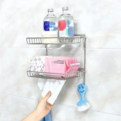 Bathroom Stainless Steel Storage Rack Multi-layer Kitchen Organizer Multi-function Folding Storage Shelf No Hole Punching