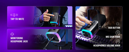 FIFINE USB/XLR Dynamic Microphone with RGB Control/Headphone jack/Mute,MIC for PC Gaming Recording Streaming AmpliGame-AM8