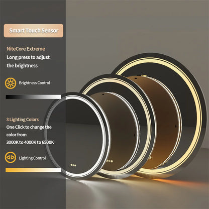 LUVODI Round Smart Mirror Bathroom Illuminate Waterproof Wash Basin Shower Vanity Mirror with Touch Screen