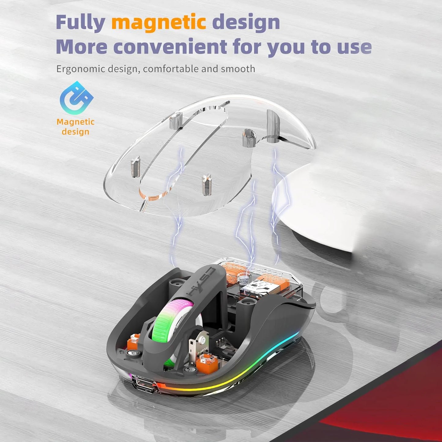 New Fully Bluetooth Wireless Transparent Mouse Tri-mode Magnetic Suction Mute Rechargeable Led Lamp Intelligence Office Gift