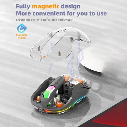 New Fully Bluetooth Wireless Transparent Mouse Tri-mode Magnetic Suction Mute Rechargeable Led Lamp Intelligence Office Gift