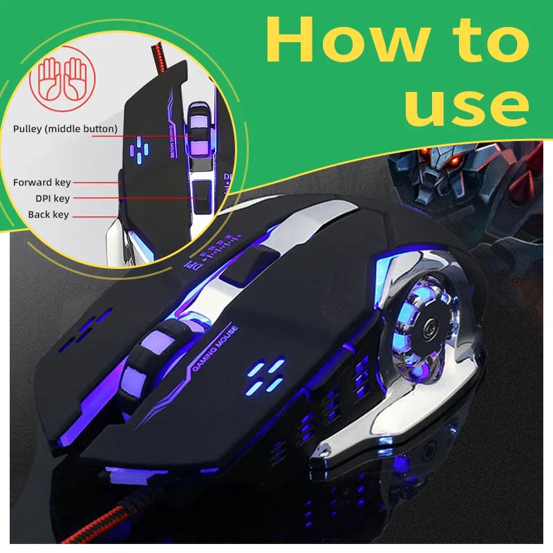 Ergonomic Wired Game Mouse USB Interface Smooth Use for Laptop Pc Computer Desktop