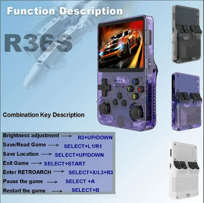 R36S Handheld Game Console 3.5Inch IPS Screen 128G Classic Retro Games Consoles Arkos System Portable Pocket Video Game Player