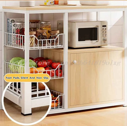Kitchen Storage Cabinet Shelf Floor-standing Multi-layer Fruit And Vegetable Rack Microwave Storage Closet Organizer For Kitchen