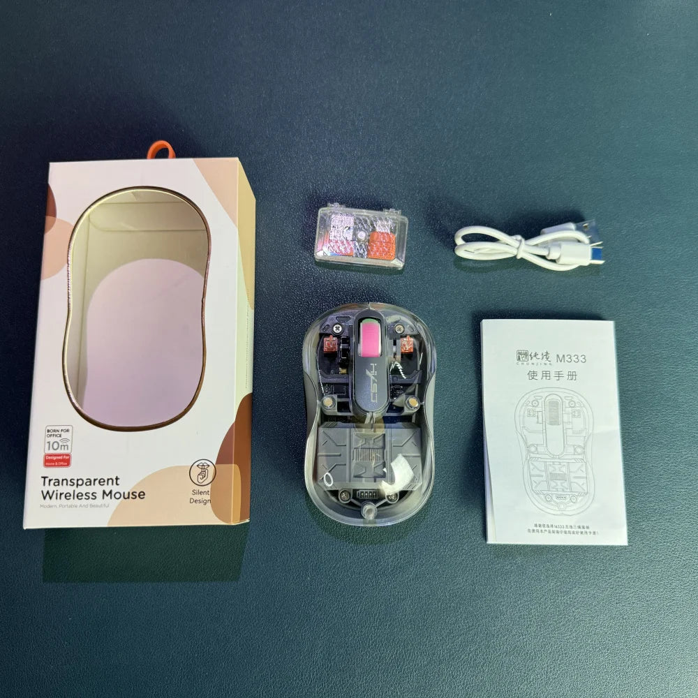 New Fully Bluetooth Wireless Transparent Mouse Tri-mode Magnetic Suction Mute Rechargeable Led Lamp Intelligence Office Gift
