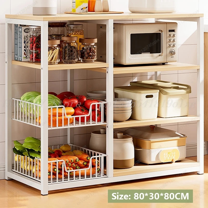 Kitchen Storage Cabinet Shelf Floor-standing Multi-layer Fruit And Vegetable Rack Microwave Storage Closet Organizer For Kitchen