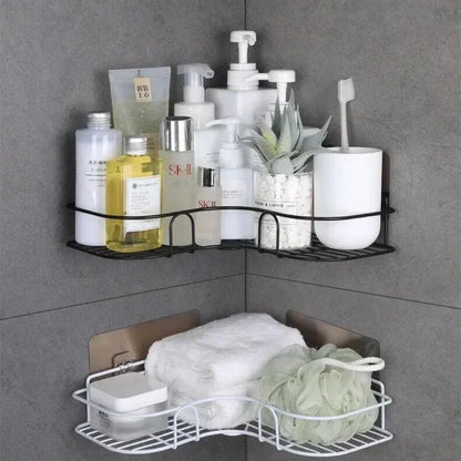 Corner StoraBathroom Organizer Shelf Wall Mounted Corner Storage Shelves Shampoo Holder Cosmetic Rack Iron Shower Drain Basket