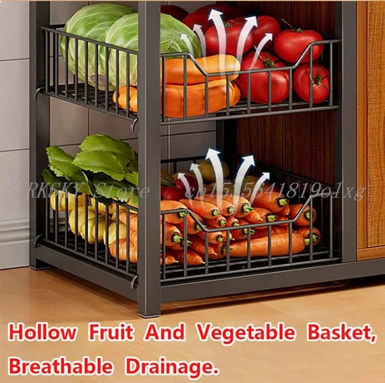 Kitchen Storage Cabinet Shelf Floor-standing Multi-layer Fruit And Vegetable Rack Microwave Storage Closet Organizer For Kitchen