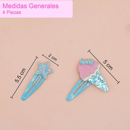 Rolling Accesories Set of 8 Hair Pins Ice Cream Cone and Star Design