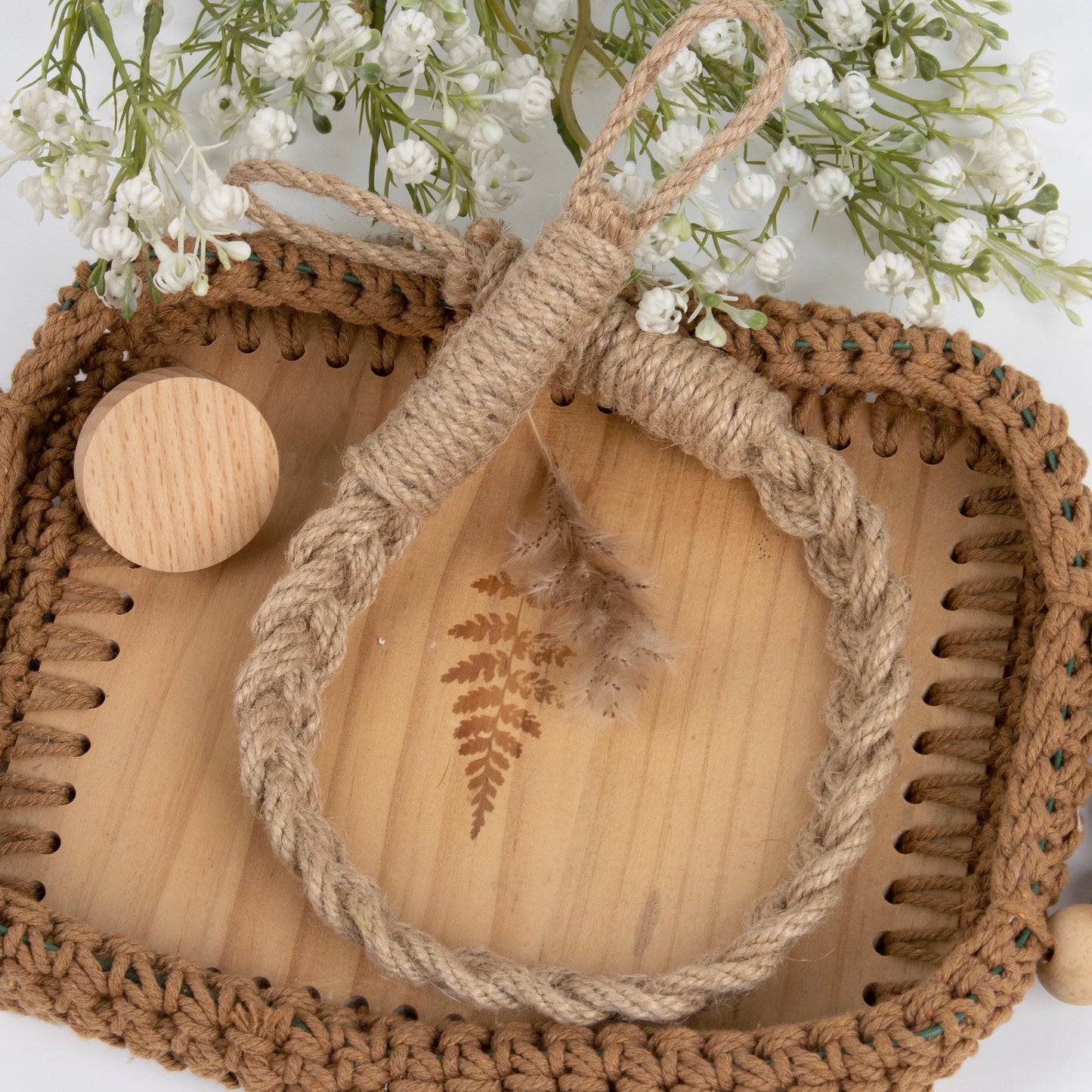 Nail-free Woven hemp rope Paper Towel Holders Rack Bathroom Towel Hook Toilet Paper Holder Towel Rack Beige Hemp Color