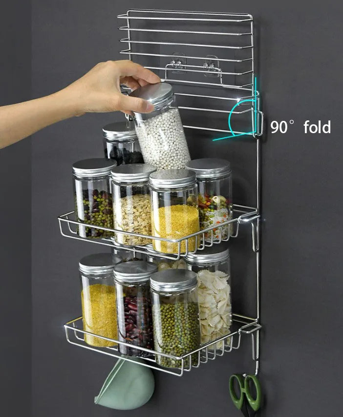 Bathroom Stainless Steel Storage Rack Multi-layer Kitchen Organizer Multi-function Folding Storage Shelf No Hole Punching