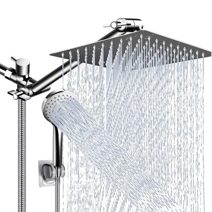 Shower Head Combo 8-12Inch High Pressure Rain Shower Head with Adjustable Extension Arm With 3-way Handheld Shower Spray