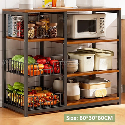Kitchen Storage Cabinet Shelf Floor-standing Multi-layer Fruit And Vegetable Rack Microwave Storage Closet Organizer For Kitchen