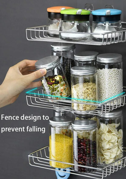 Bathroom Stainless Steel Storage Rack Multi-layer Kitchen Organizer Multi-function Folding Storage Shelf No Hole Punching